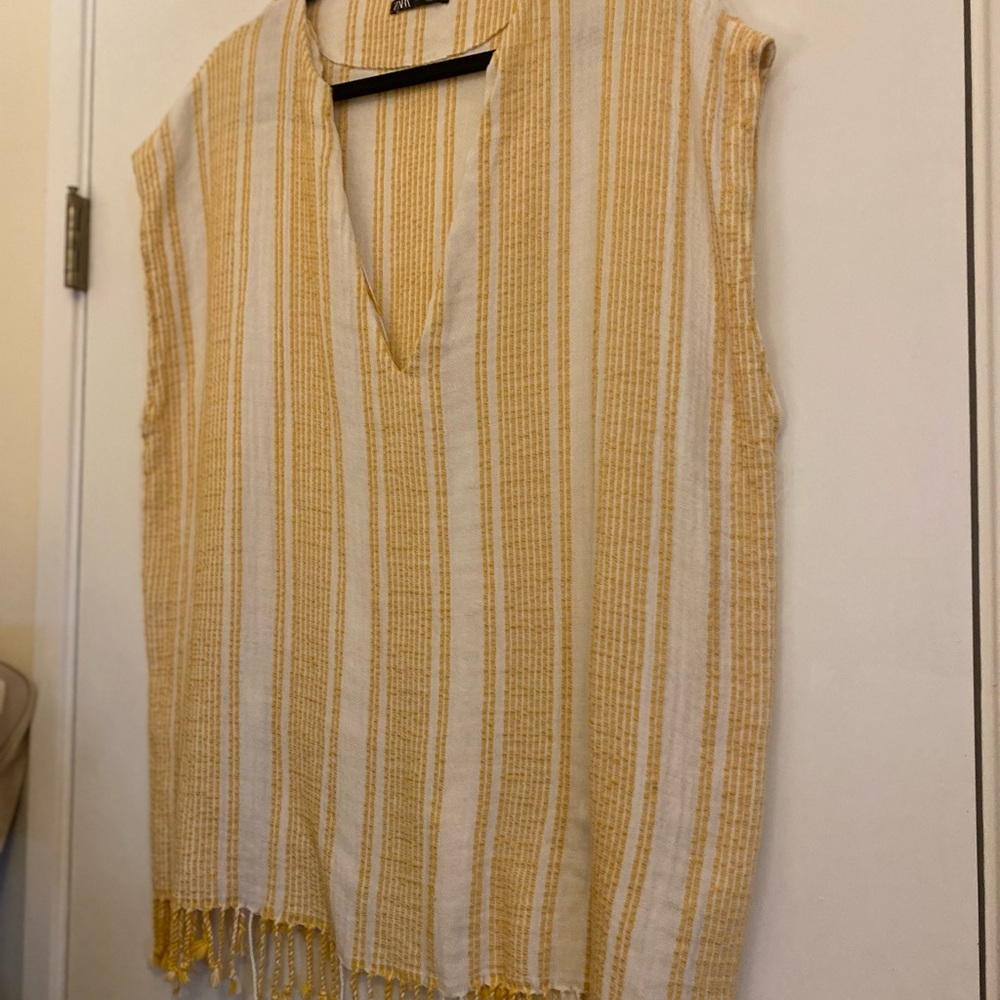 Zara Mustard and Cream Striped Blouse/Dress